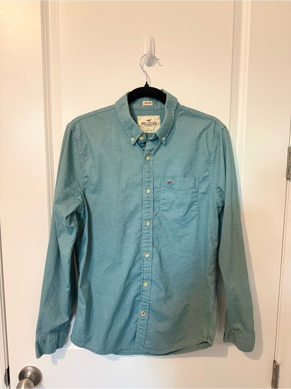 Hollister Men’s Teal Blue Stretch Button Down Shirt Small